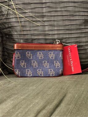 Vintage Y2K Dooney & Bourke Blue Denim Logo Coin Pouch with Brown Trim NWT